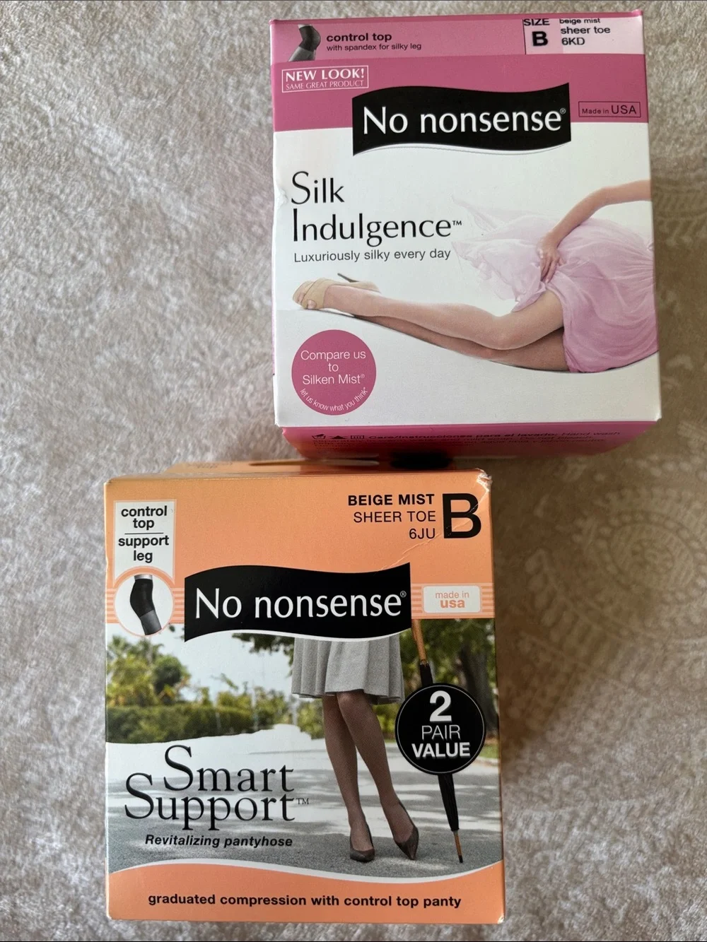 4 Pairs No Nonsense Control Top Pantyhose Beige Mist Silky Sheer Compression